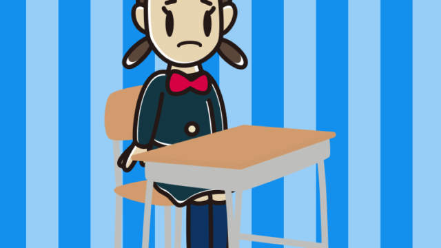 教室の席で困る女子中学生のイラスト【色、背景あり】PNG