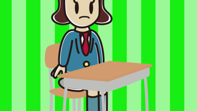 教室の席で困る女子高校生のイラスト【色、背景あり】PNG