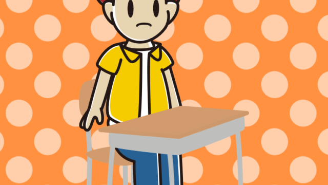 教室の席で困る男子大学生のイラスト【色、背景あり】PNG