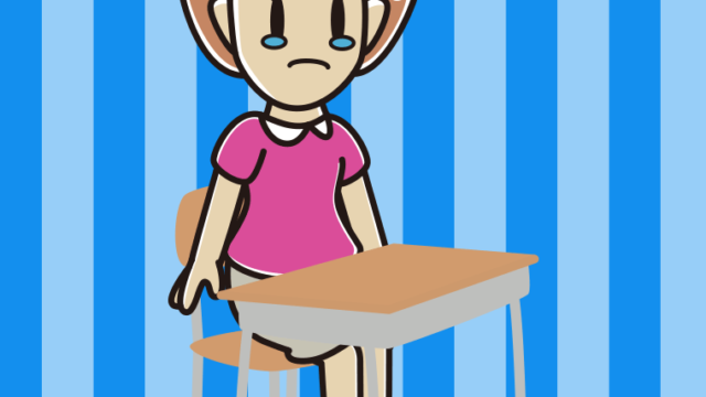 教室の席で泣く女性のイラスト【色、背景あり】PNG