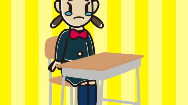 教室の席で泣く女子中学生のイラスト【色、背景あり】PNG