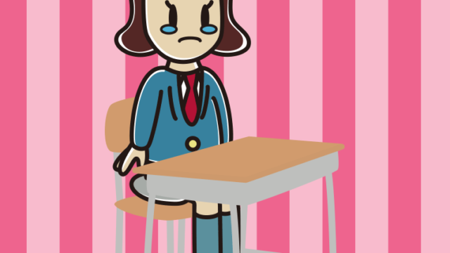 教室の席で泣く女子高校生のイラスト【色、背景あり】PNG