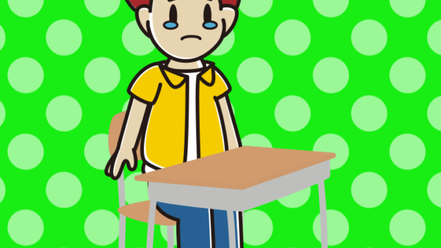 教室の席で泣く男子大学生のイラスト【色、背景あり】PNG