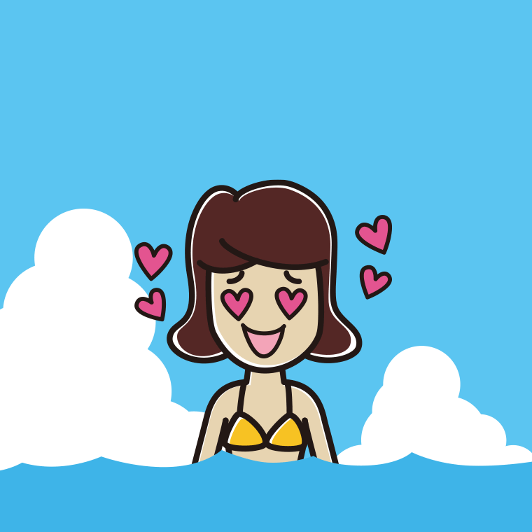 海に入って目がハートの女子高校生のイラスト【色、背景あり】PNG