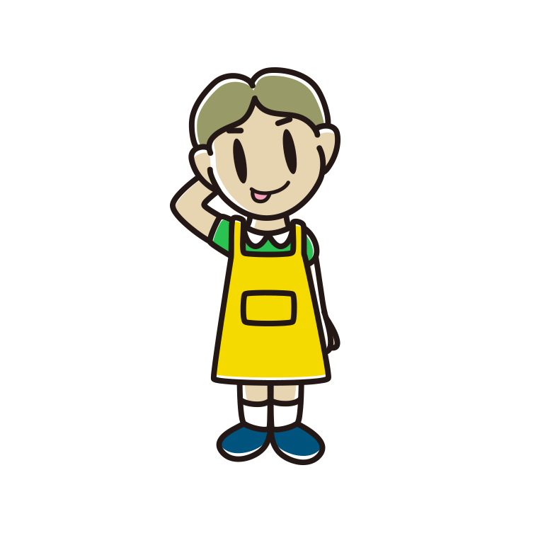 テヘヘなエプロン姿の小学生男子のイラスト【色あり、背景なし】透過PNG