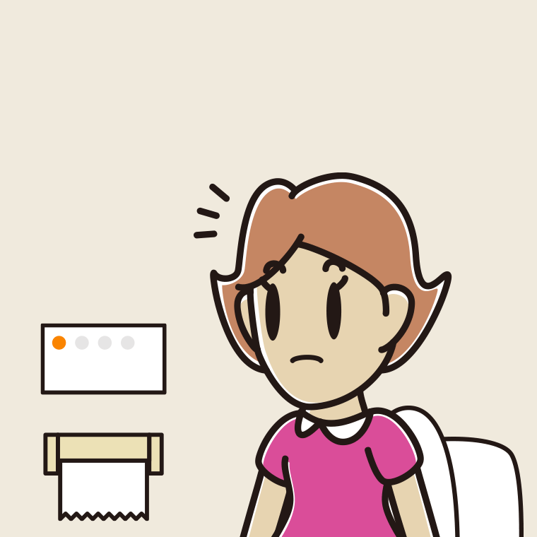 トイレで気付く女性のイラスト【色、背景あり】PNG