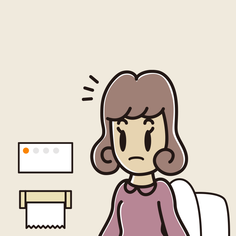 トイレで気付く女子大学生のイラスト【色、背景あり】PNG