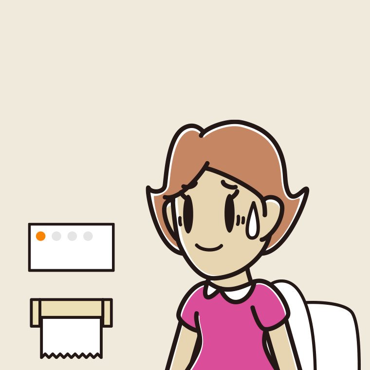 トイレで苦笑いする女性のイラスト【色、背景あり】PNG