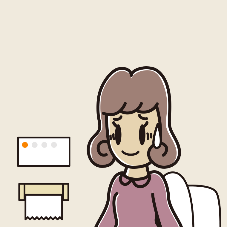 トイレで苦笑いする女子大学生のイラスト【色、背景あり】PNG