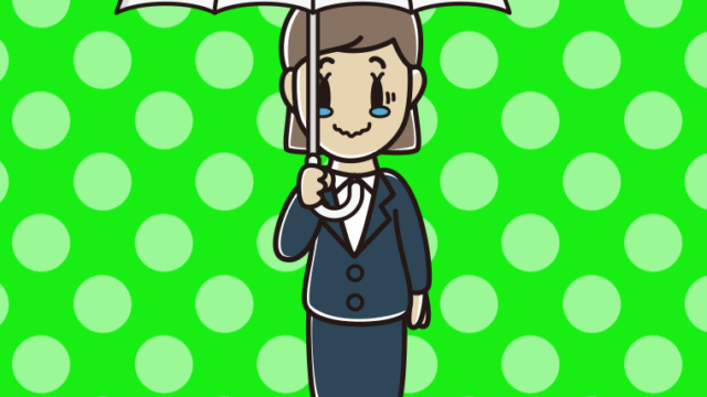 傘をさしてジーンとする女性会社員のイラスト【色、背景あり】PNG