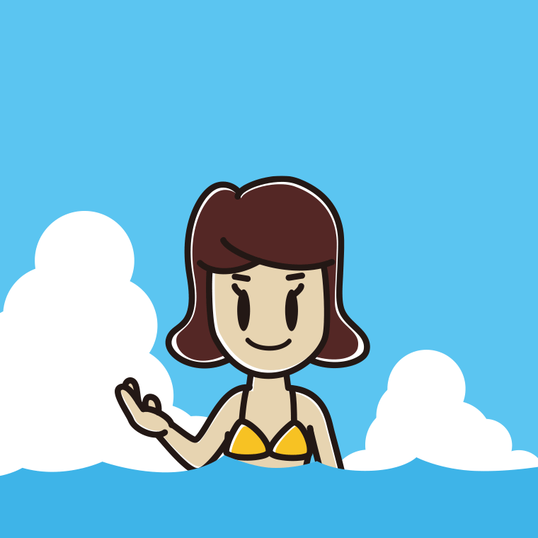 海に入って案内する女子高校生のイラスト【色、背景あり】PNG