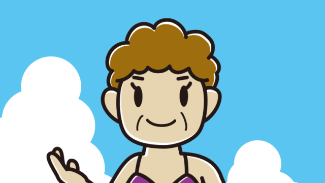 海に入って案内するおばさんのイラスト【色、背景あり】PNG