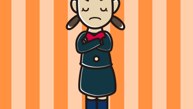 腕組みして目を閉じる女子中学生のイラスト【色、背景あり】PNG