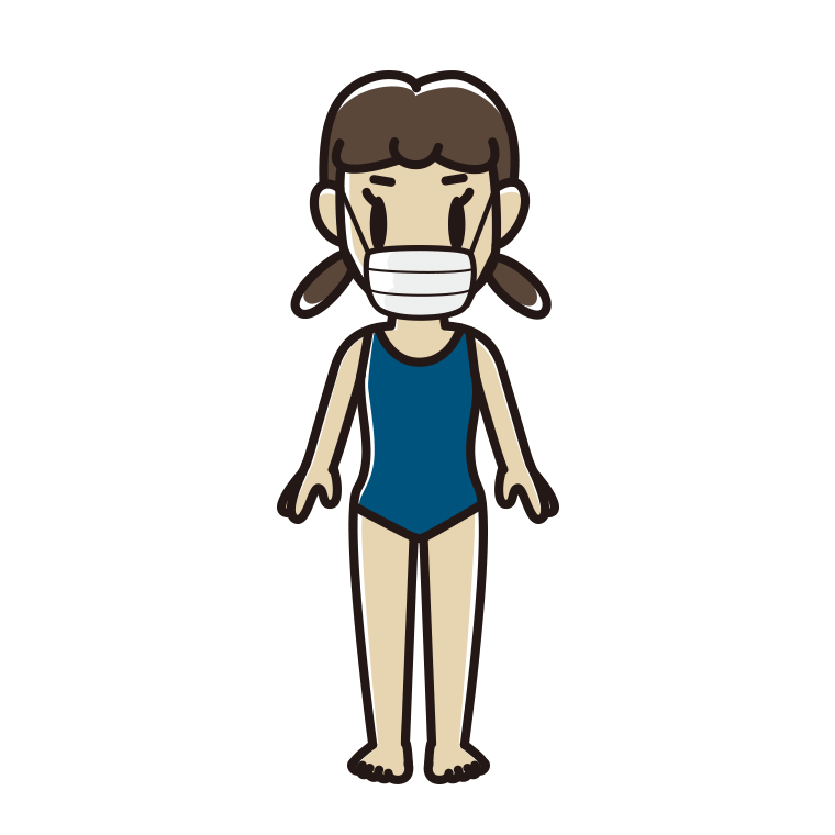 マスクをするスクール水着の女子中学生のイラスト【色あり、背景なし】透過PNG