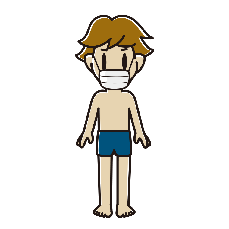 マスクをするスクール水着の男子高校生のイラスト【色あり、背景なし】透過PNG