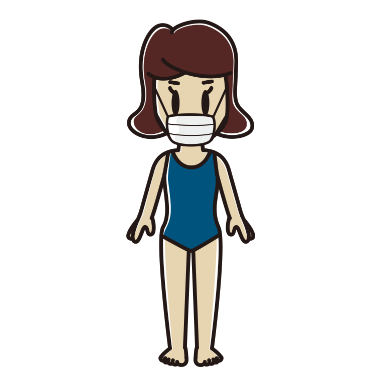 マスクをするスクール水着の女子高校生のイラスト【色あり、背景なし】透過PNG