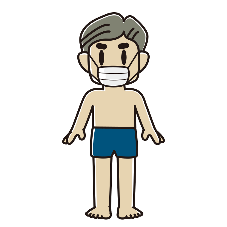 マスクをするスクール水着のおじさんのイラスト【色あり、背景なし】透過PNG