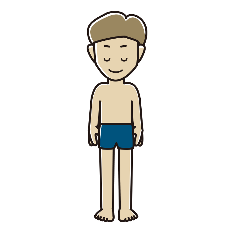 お辞儀するスクール水着の男性のイラスト【色あり、背景なし】透過PNG