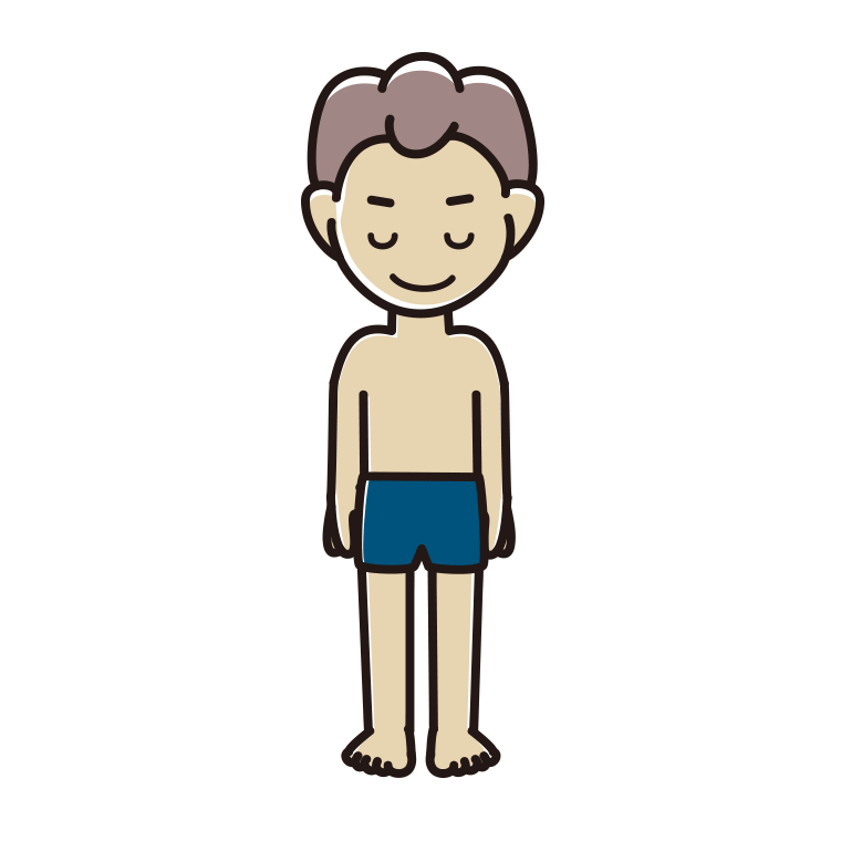 お辞儀するスクール水着の男子中学生のイラスト【色あり、背景なし】透過PNG