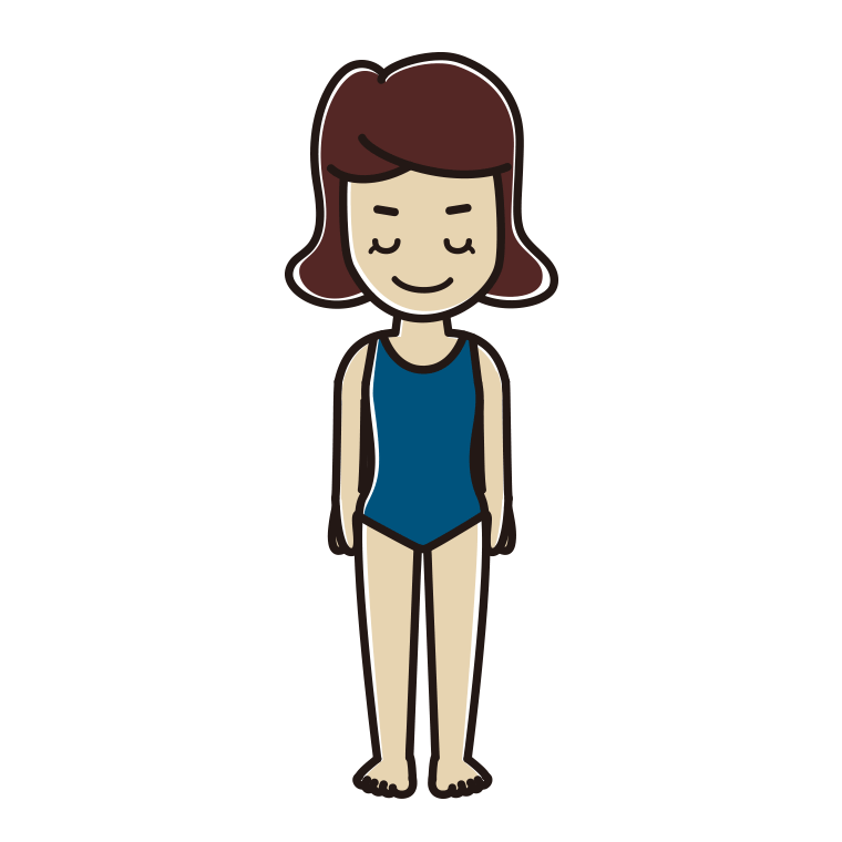 お辞儀するスクール水着の女子高校生のイラスト【色あり、背景なし】透過PNG