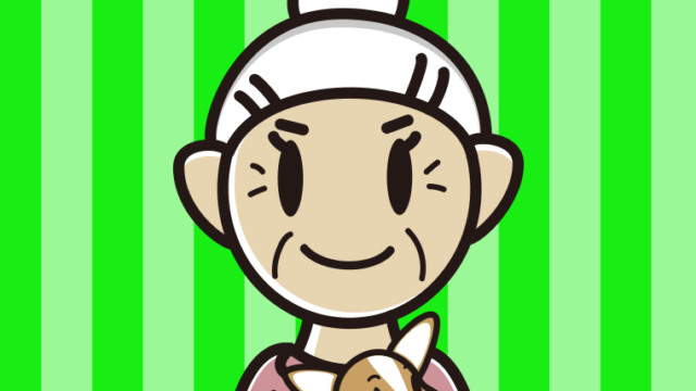 犬を抱っこするおばあさんのイラスト【色、背景あり】PNG