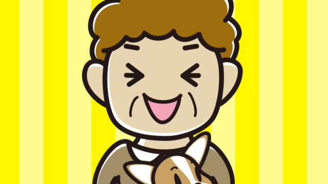 犬を抱いて笑うおばさんのイラスト【色、背景あり】PNG