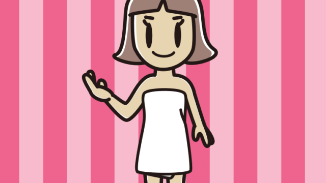 案内するバスタオル姿の小学生女子のイラスト【色、背景あり】PNG