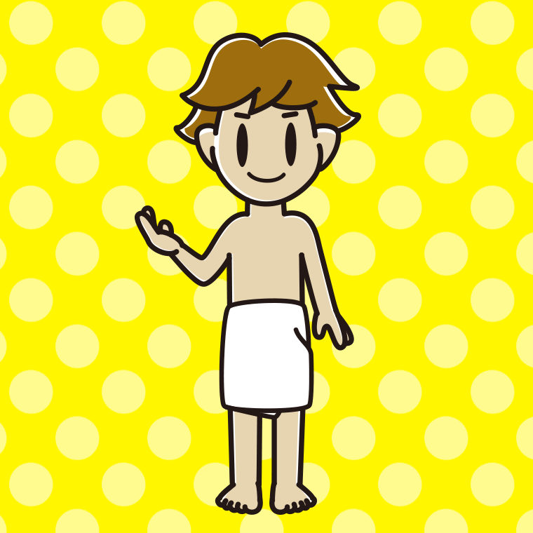 案内するバスタオル姿の男子高校生のイラスト【色、背景あり】PNG