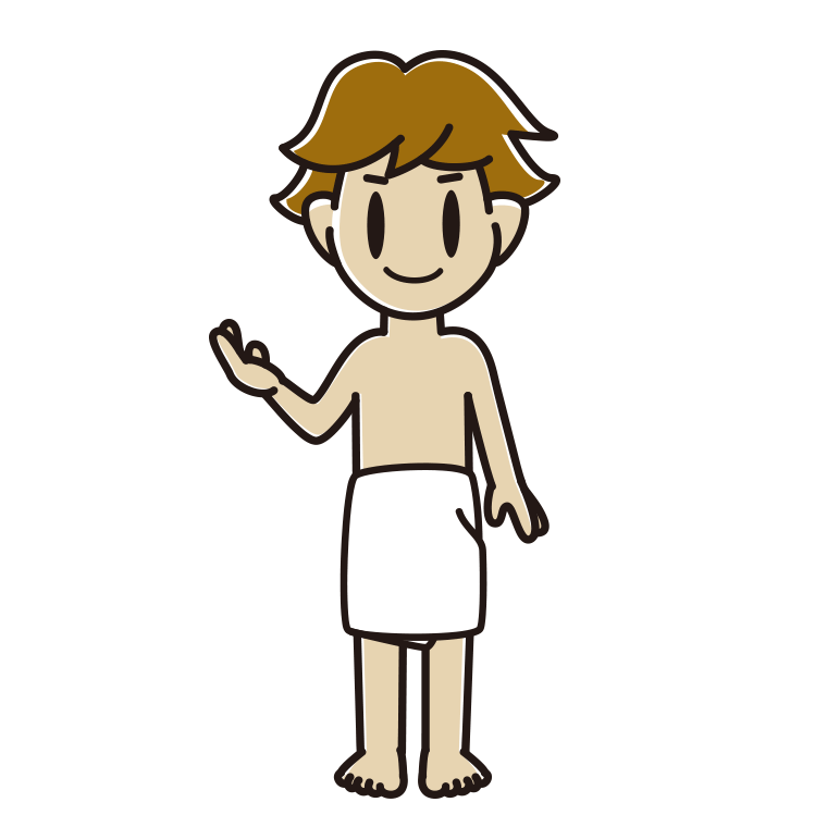 案内するバスタオル姿の男子高校生のイラスト【色あり、背景なし】透過PNG