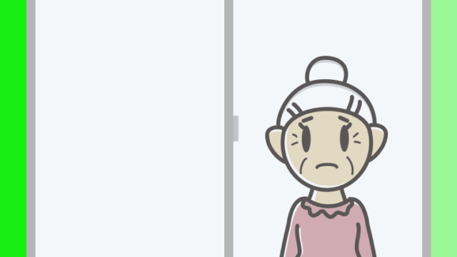 窓で困るおばあさんのイラスト【色、背景あり】PNG