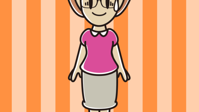 苦笑いする眼鏡の女性のイラスト【色、背景あり】PNG