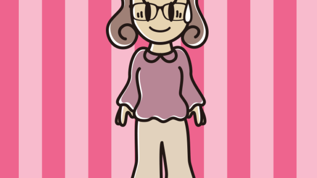 苦笑いする眼鏡の女子大学生のイラスト【色、背景あり】PNG