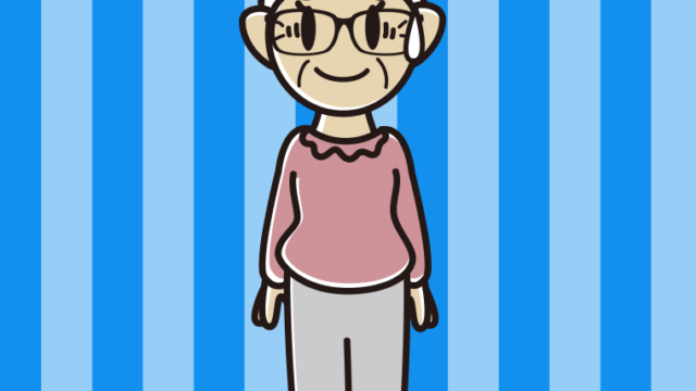 苦笑いする眼鏡のおばあさんのイラスト【色、背景あり】PNG