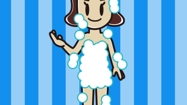 案内する泡だらけの女子高校生のイラスト【色、背景あり】PNG