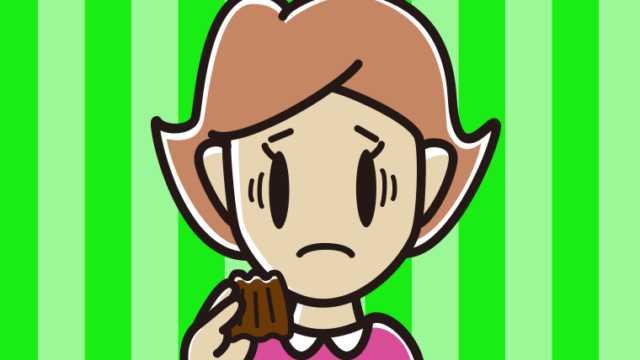 カヌレで困る女性のイラスト【色、背景あり】PNG