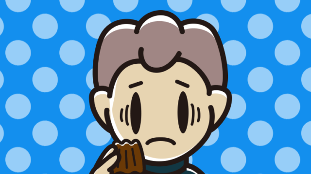 カヌレで困る男子中学生のイラスト【色、背景あり】PNG