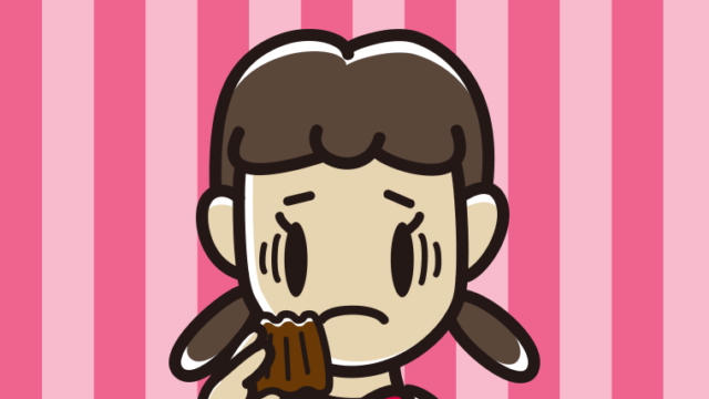 カヌレで困る女子中学生のイラスト【色、背景あり】PNG