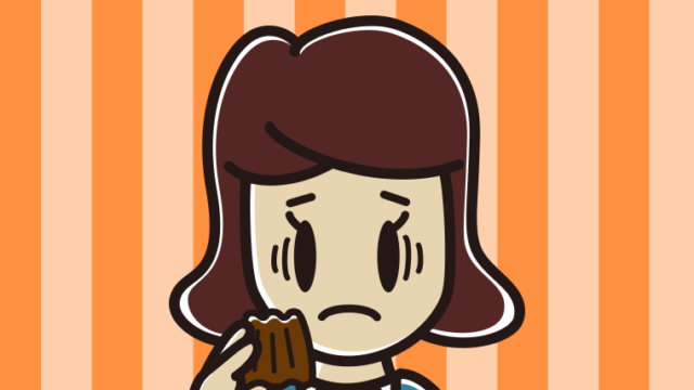 カヌレで困る女子高校生のイラスト【色、背景あり】PNG