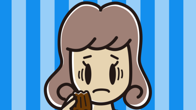 カヌレで困る女子大学生のイラスト【色、背景あり】PNG