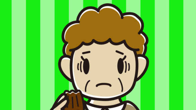 カヌレで困るおばさんのイラスト【色、背景あり】PNG