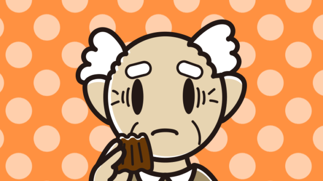 カヌレで困るおじいさんのイラスト【色、背景あり】PNG