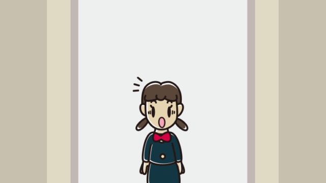 エレベーターで驚く女子中学生のイラスト【色、背景あり】PNG