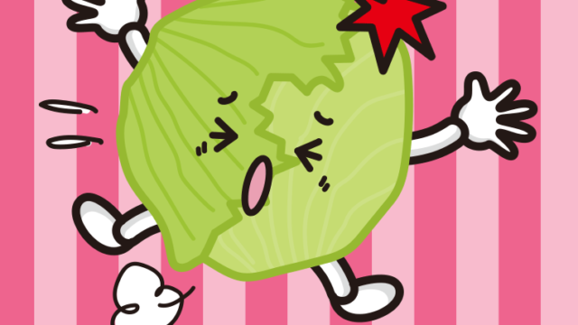 ぶつかるレタスちゃんのイラスト【色、背景あり】PNG