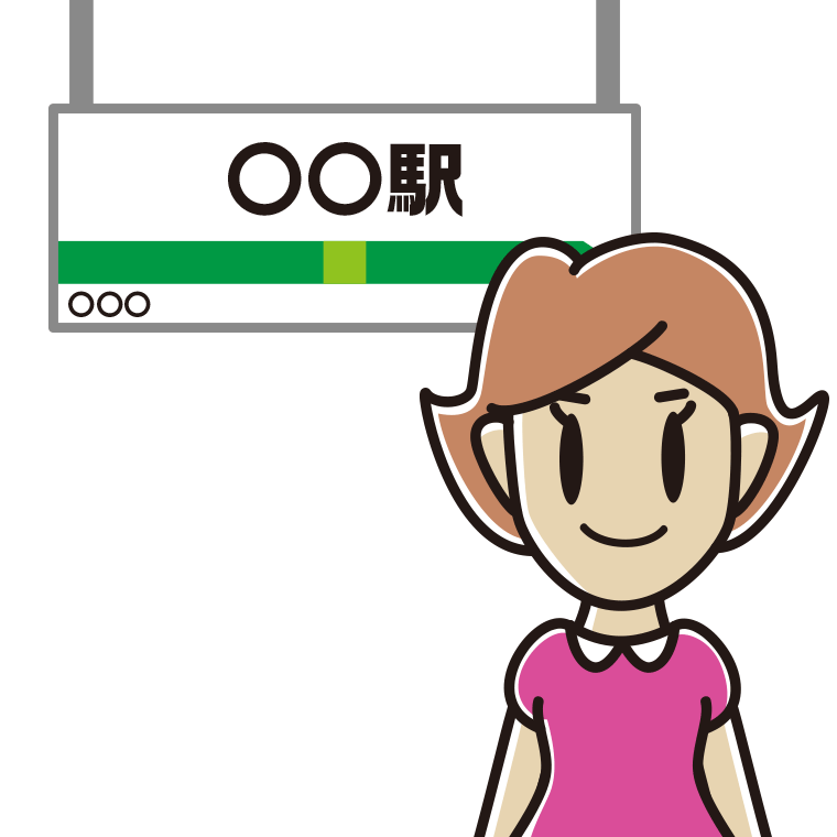 駅のホームにいる女性のイラスト【色あり、背景なし】透過PNG