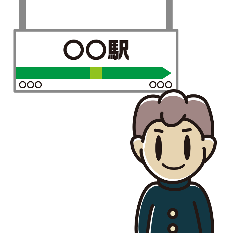 駅のホームにいる男子中学生のイラスト【色あり、背景なし】透過PNG