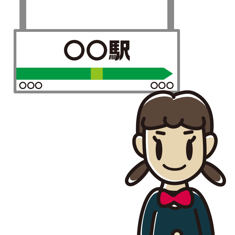 駅のホームにいる女子中学生のイラスト【色あり、背景なし】透過PNG