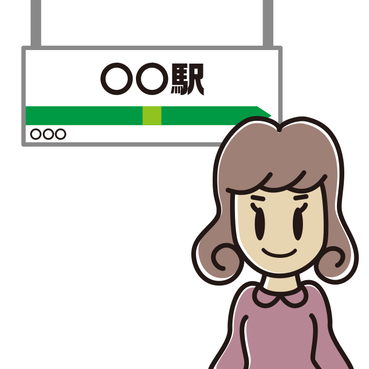 駅のホームにいる女子大学生のイラスト【色あり、背景なし】透過PNG