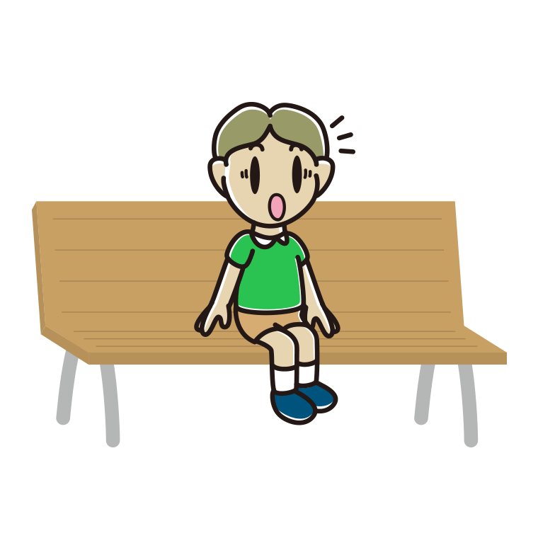 ベンチで驚く小学生男子のイラスト【色あり、背景なし】透過PNG