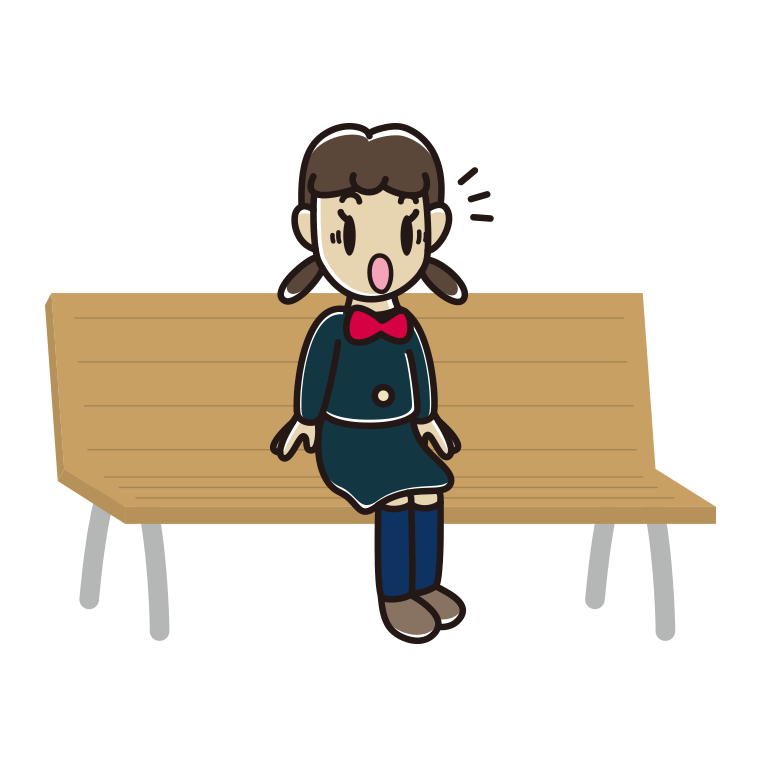 ベンチで驚く女子中学生のイラスト【色あり、背景なし】透過PNG