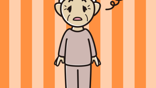 ぼーっとする部屋着のおばあさんのイラスト【色、背景あり】PNG